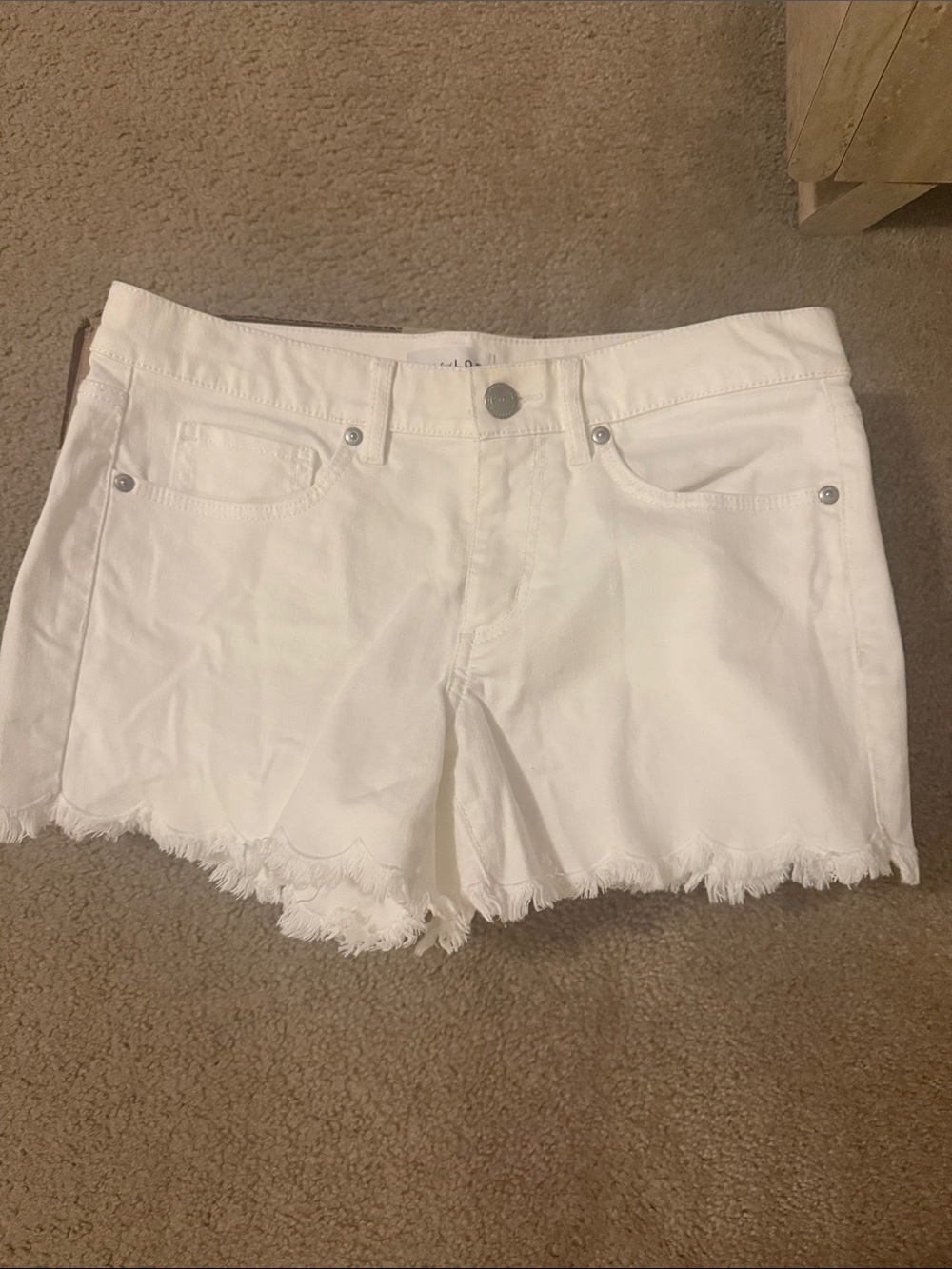 LOFT White Denim Scalloped Frayed Hem Shorts